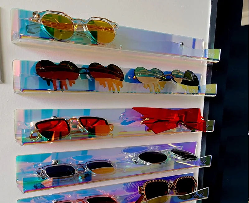 2/4Pcs Acrylic Floating Shelves Colorful Display Stand Rainbow Iridescent Wall Rack Shelf Office Storage Bookshelf Wall Hanging