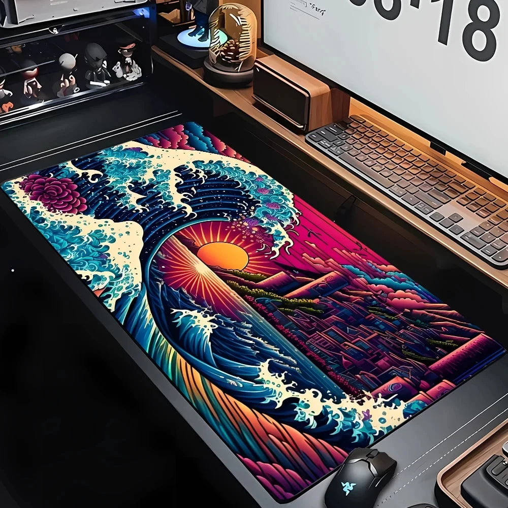 Desk Mat Gaming Mouse Pad Large Deskmat Gamer Deskpad Art Great Waves Rubber Mousepad Speed Compute Office Playmat Kawaii Mats