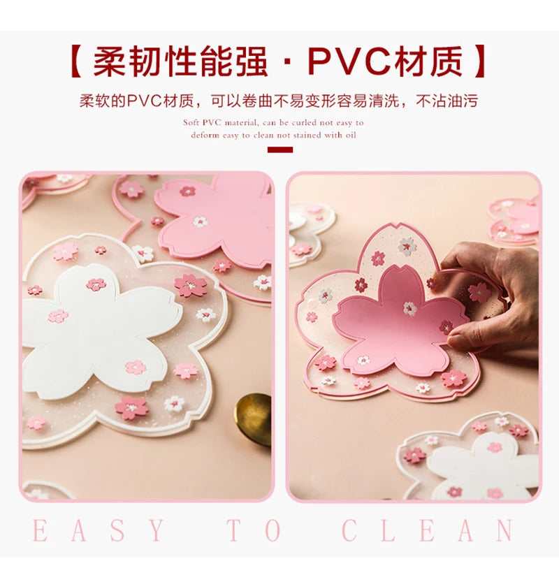 Cute Sakura Desk Mat Kawaii Coffee Cup Coaster Heat Insulation Mat for Tea Milk Mug Office Home Decors Cute Desk Accessories