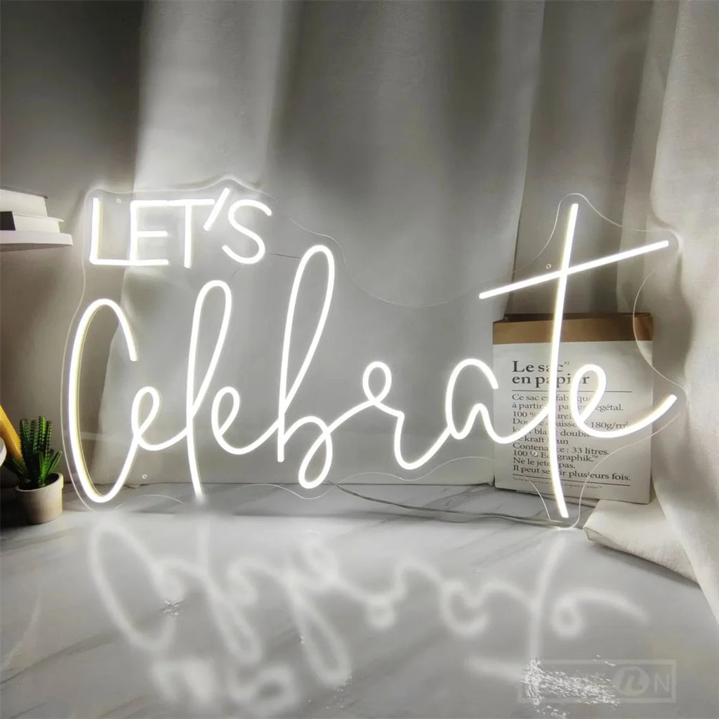 Lets Celebrate Led Neon Signs Wedding Party Wall Decor Neon Light Room Art Decoration Bedroom Hanging Neon Lignt Sign Decor Gift