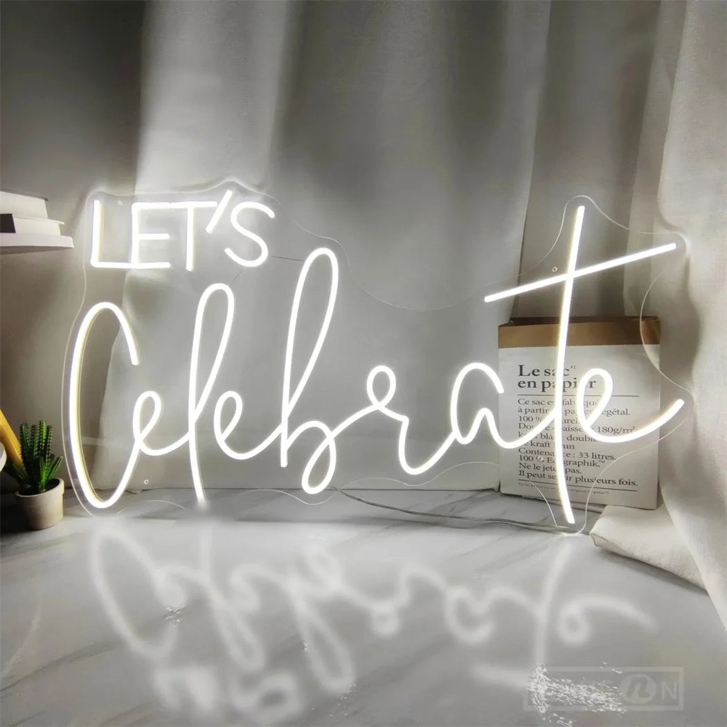 Lets Celebrate Led Neon Signs Wedding Party Wall Decor Neon Light Room Art Decoration Bedroom Hanging Neon Lignt Sign Decor Gift