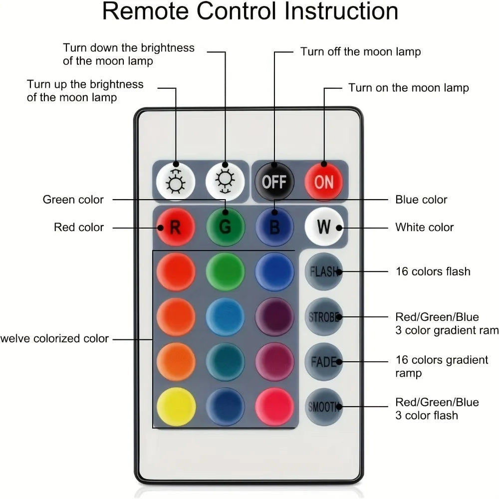 16 Colors 3D Printed Moon Lamp USB Plug LED Night Light with Wooden Stand Remote Control Adjustable Brightness Table Light