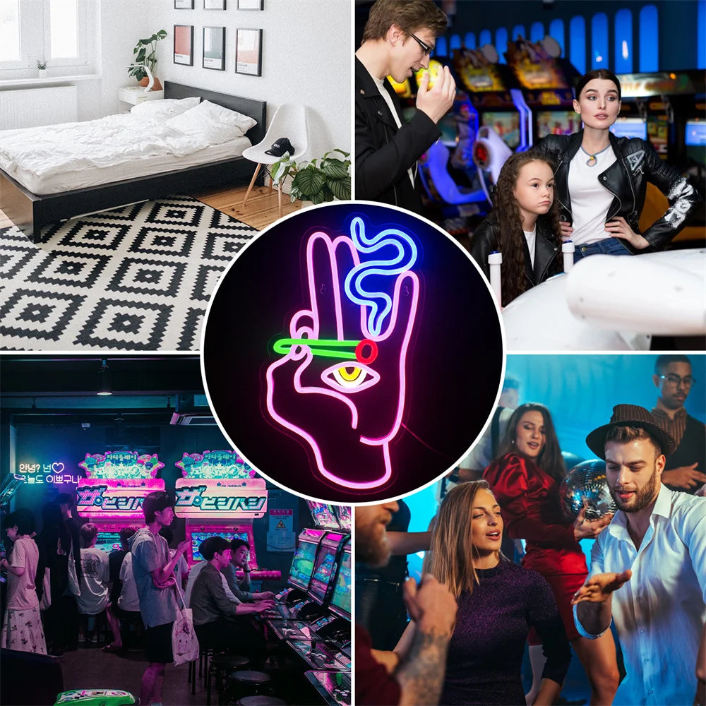 Led Neon Sign Smoking Hand Eye Personalized Neon Signs For Bar Game Room Restaurant Wall Decoration Neon Light USB Acrylic
