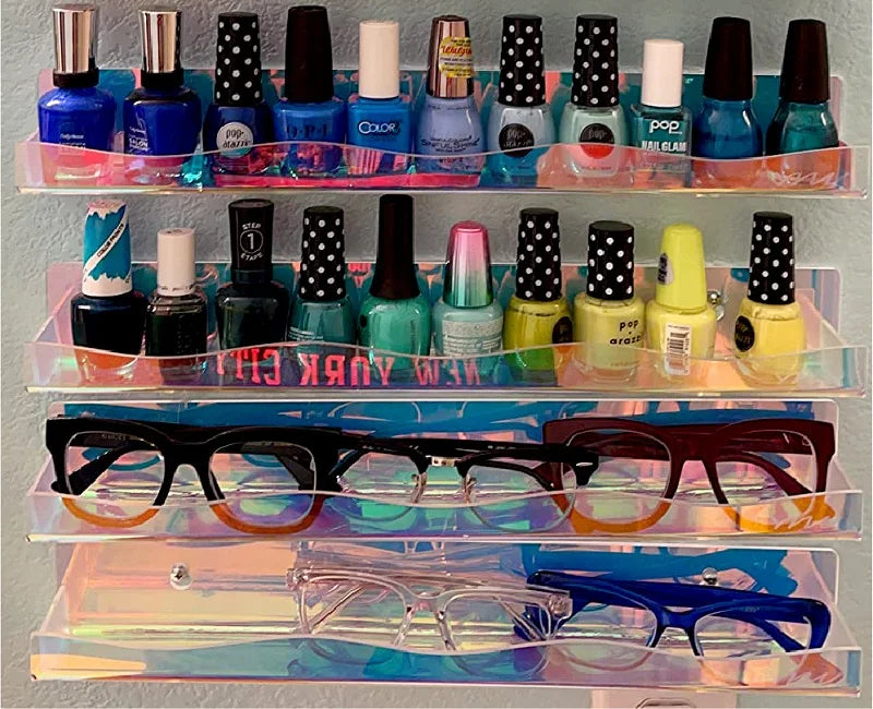 2/4Pcs Acrylic Floating Shelves Colorful Display Stand Rainbow Iridescent Wall Rack Shelf Office Storage Bookshelf Wall Hanging