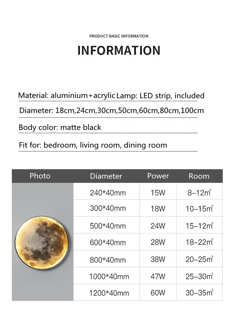 3D LED Moon Lamps 50/60/80cm Living Room Round Moon Wall Lamp Romantic Bedroom Wall Light Remote Control Dimmable Led Wall Lamp