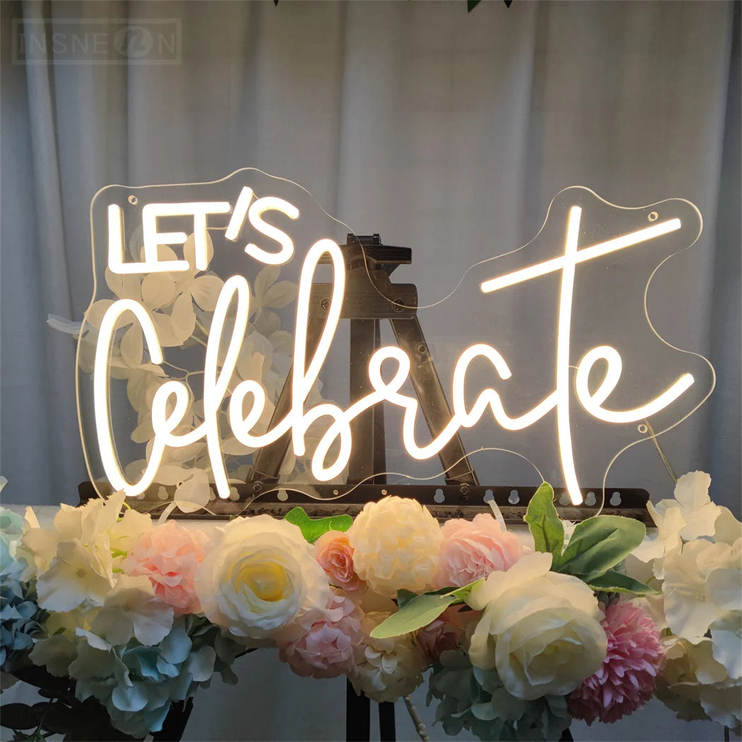 Lets Celebrate Led Neon Signs Wedding Party Wall Decor Neon Light Room Art Decoration Bedroom Hanging Neon Lignt Sign Decor Gift