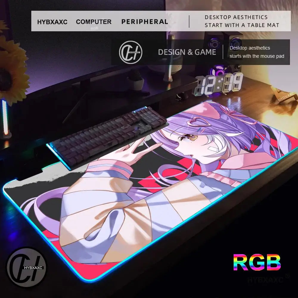 Cute Anime Girl Kawaii Mouse Pad RGB Gaming Mouse Pad Desk Mat HD Gamer Large LED Light XXL MousePads PC Computer Carpet