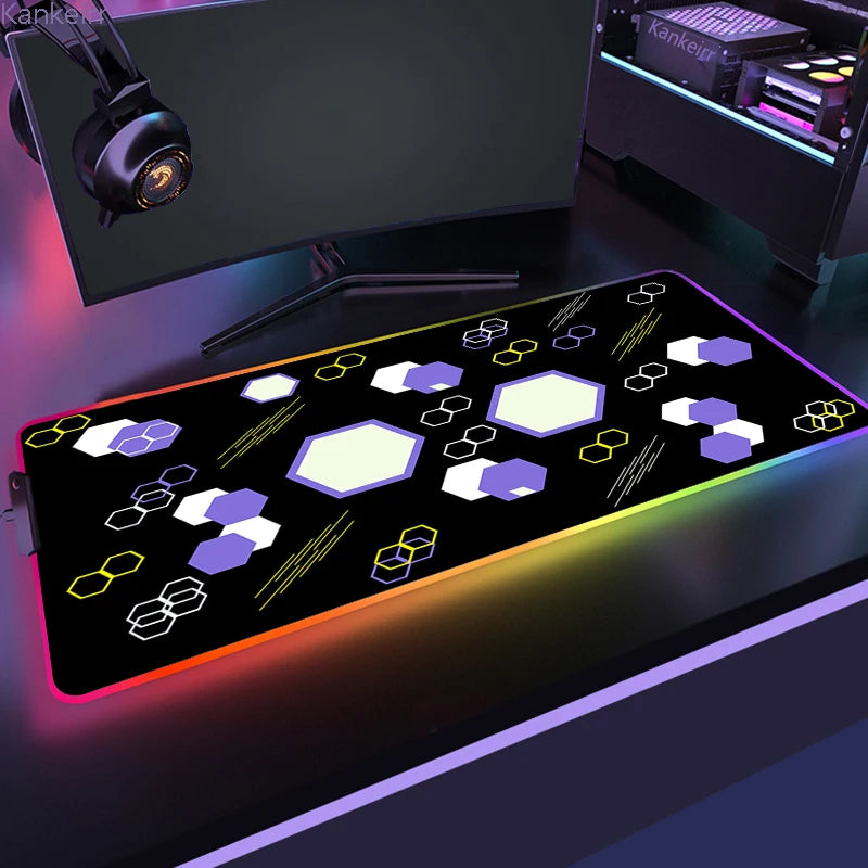 RGB Hexagonal Mouse Pad 900x350 LED Gaming Anime Geometric Luminous Anti-skid Computer Offices Cool Mousepad Desk Mat Laptop Rug