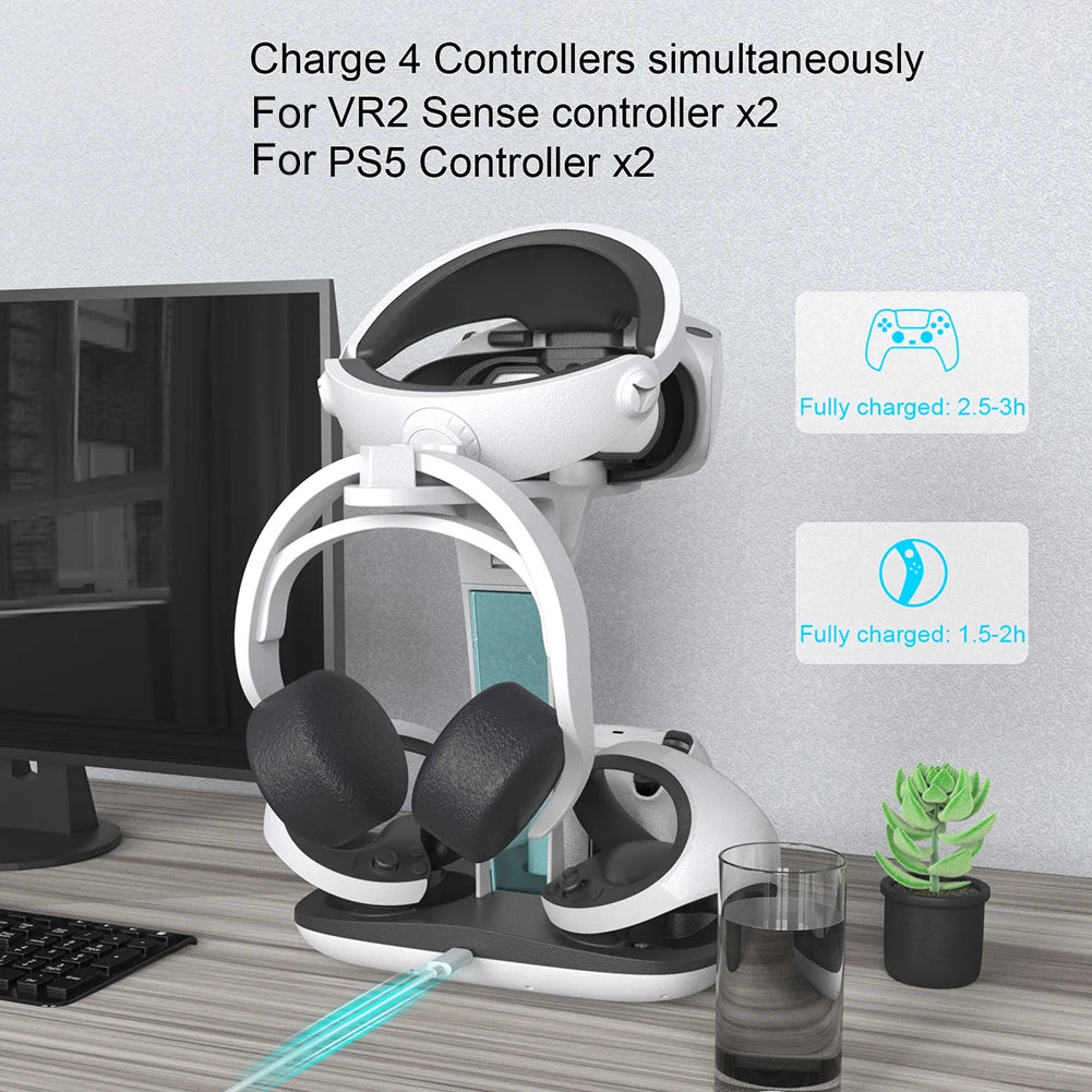 Charging Dock for PS5 PS VR2 Headset Stand Controller Charger Station LED Indicator Light Storage Helmet Earphones Bracket