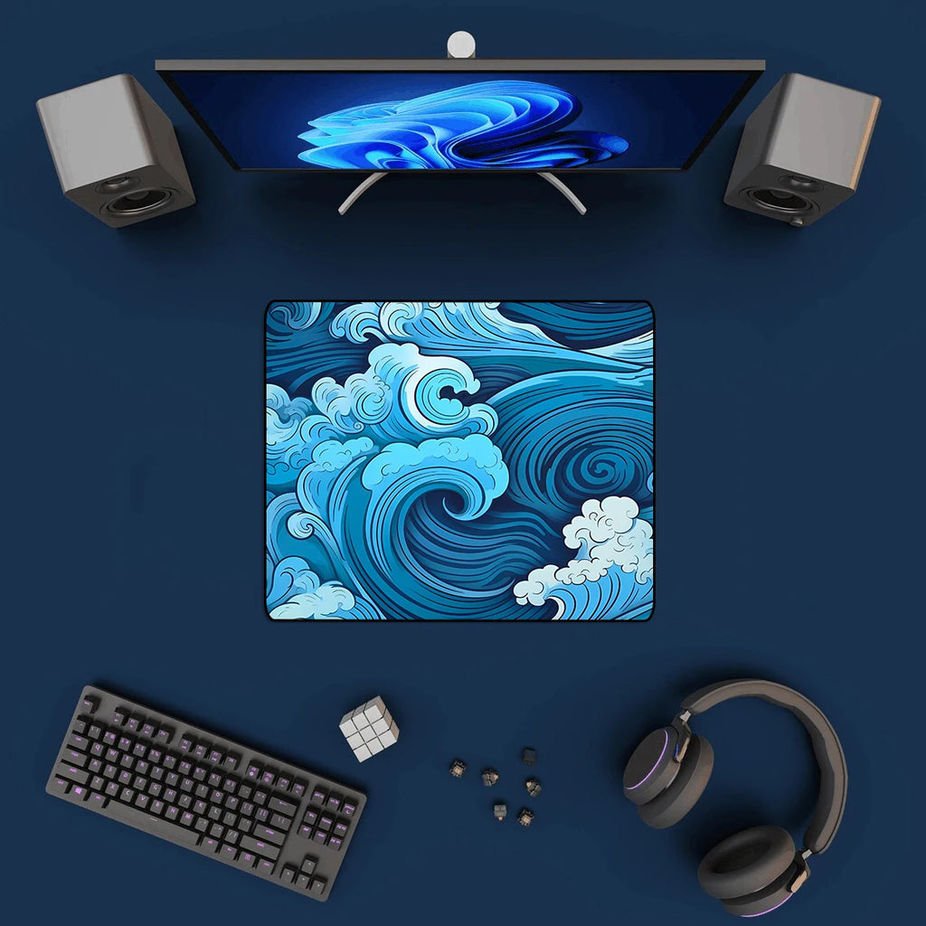 Aesthetic Desk Mat Art Japanese Great Waves XXL Gaming Mouse Pad Blue Mousepad 900x400 Beautiful Nature Rubber Desk Pad Mat