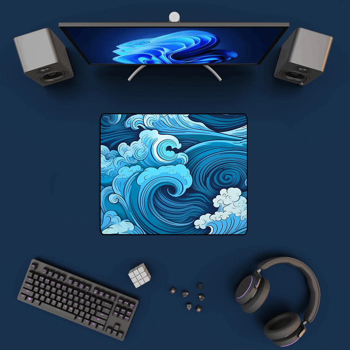 Aesthetic Desk Mat Art Japanese Great Waves XXL Gaming Mouse Pad Blue Mousepad 900x400 Beautiful Nature Rubber Desk Pad Mat