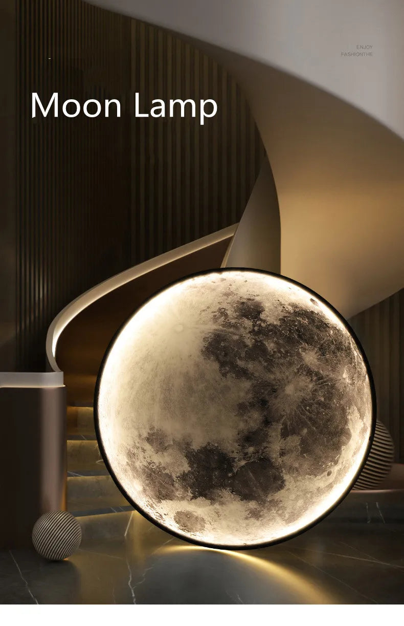 3D LED Moon Lamps 50/60/80cm Living Room Round Moon Wall Lamp Romantic Bedroom Wall Light Remote Control Dimmable Led Wall Lamp