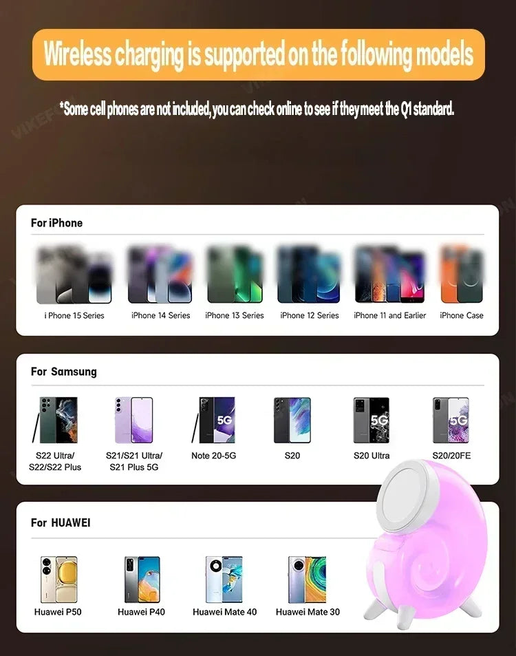 Magnetic Wireless Mobile Phone Charger Base LED Night Light Magnet Fast Charging Stand Dock for iPhone 16 15 14 13 Pro Max Mini*