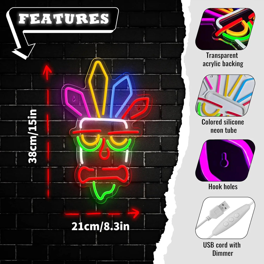 Mask Neon Signs LED Neon Light Sign Light Up Neon Signs Wall Decor for Game Room Bedroom Home Bar Man Cave Bar Decor