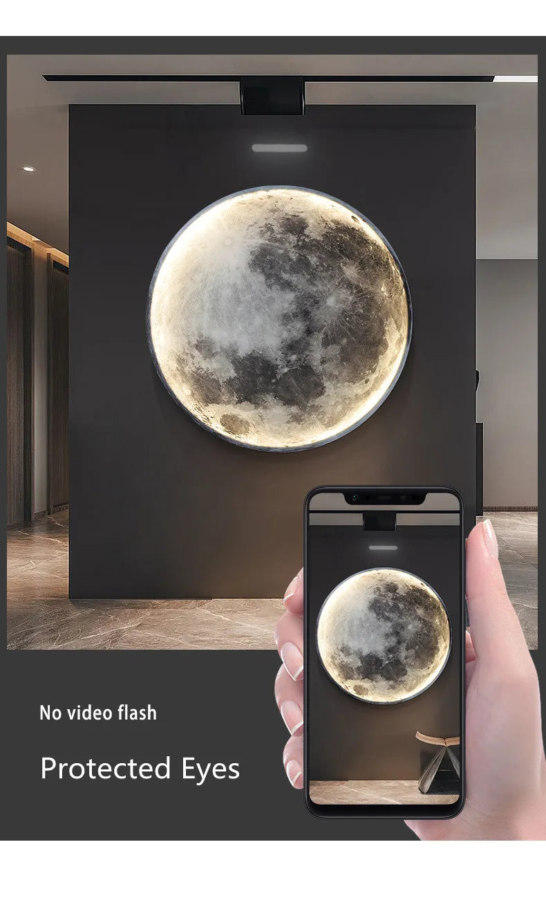 3D LED Moon Lamps 50/60/80cm Living Room Round Moon Wall Lamp Romantic Bedroom Wall Light Remote Control Dimmable Led Wall Lamp