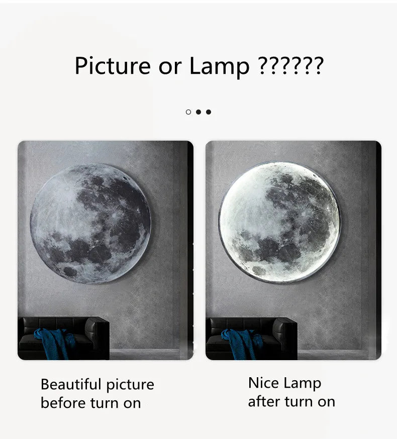 3D LED Moon Lamps 50/60/80cm Living Room Round Moon Wall Lamp Romantic Bedroom Wall Light Remote Control Dimmable Led Wall Lamp