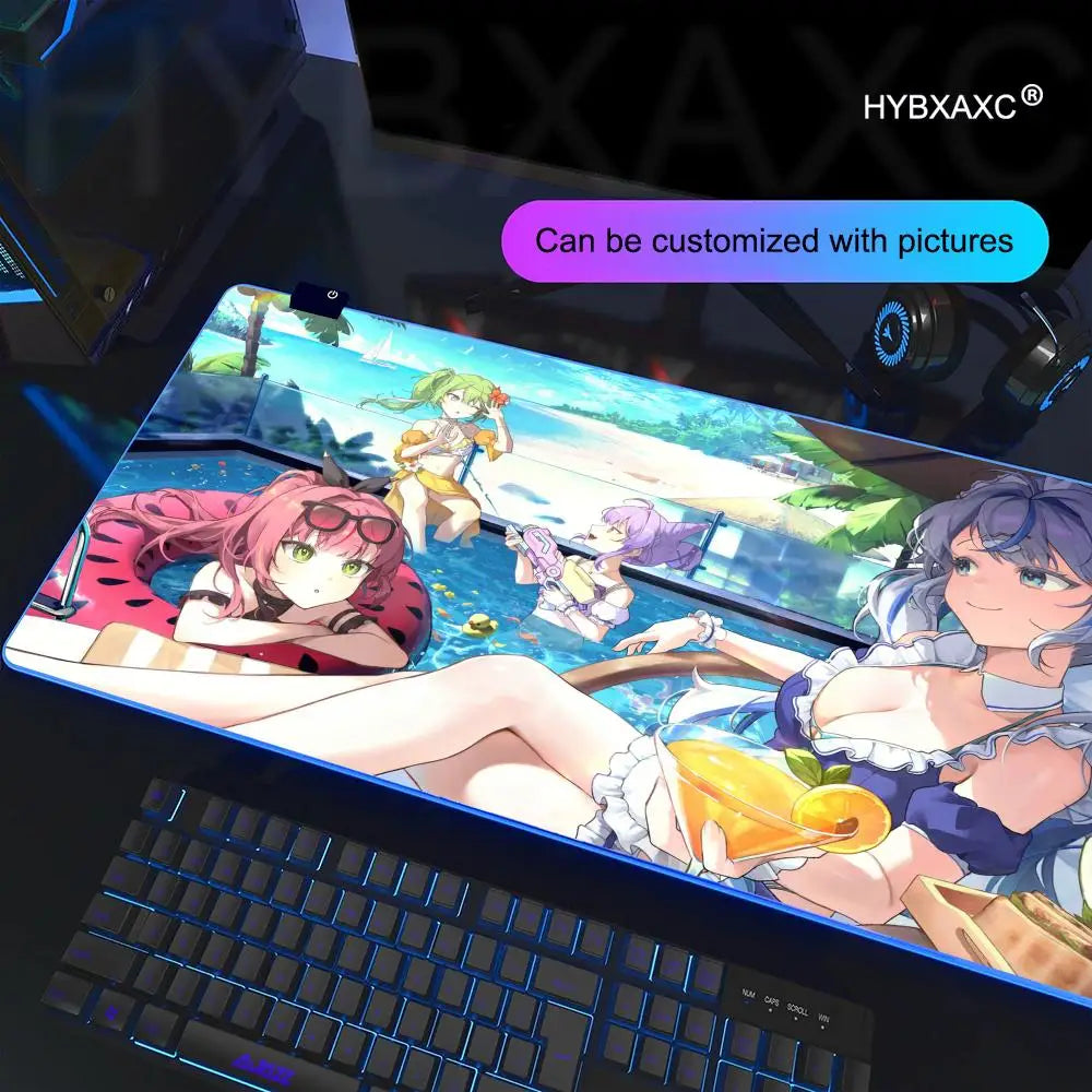 Cute Anime Girl Kawaii Mouse Pad RGB Gaming Mouse Pad Desk Mat HD Gamer Large LED Light XXL MousePads PC Computer Carpet