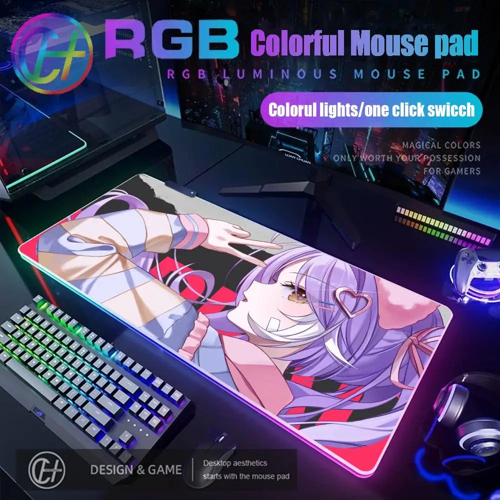 Cute Anime Girl Kawaii Mouse Pad RGB Gaming Mouse Pad Desk Mat HD Gamer Large LED Light XXL MousePads PC Computer Carpet