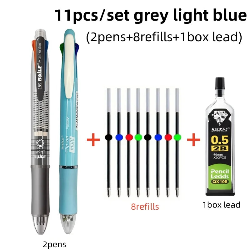 Creative 5 In 1 Multicolor Ballpoint Pen Set 4Colors 0.7mm Ball Pen and 0.5mm 1pc Automatic Pencil Art Painting Writing Supplies