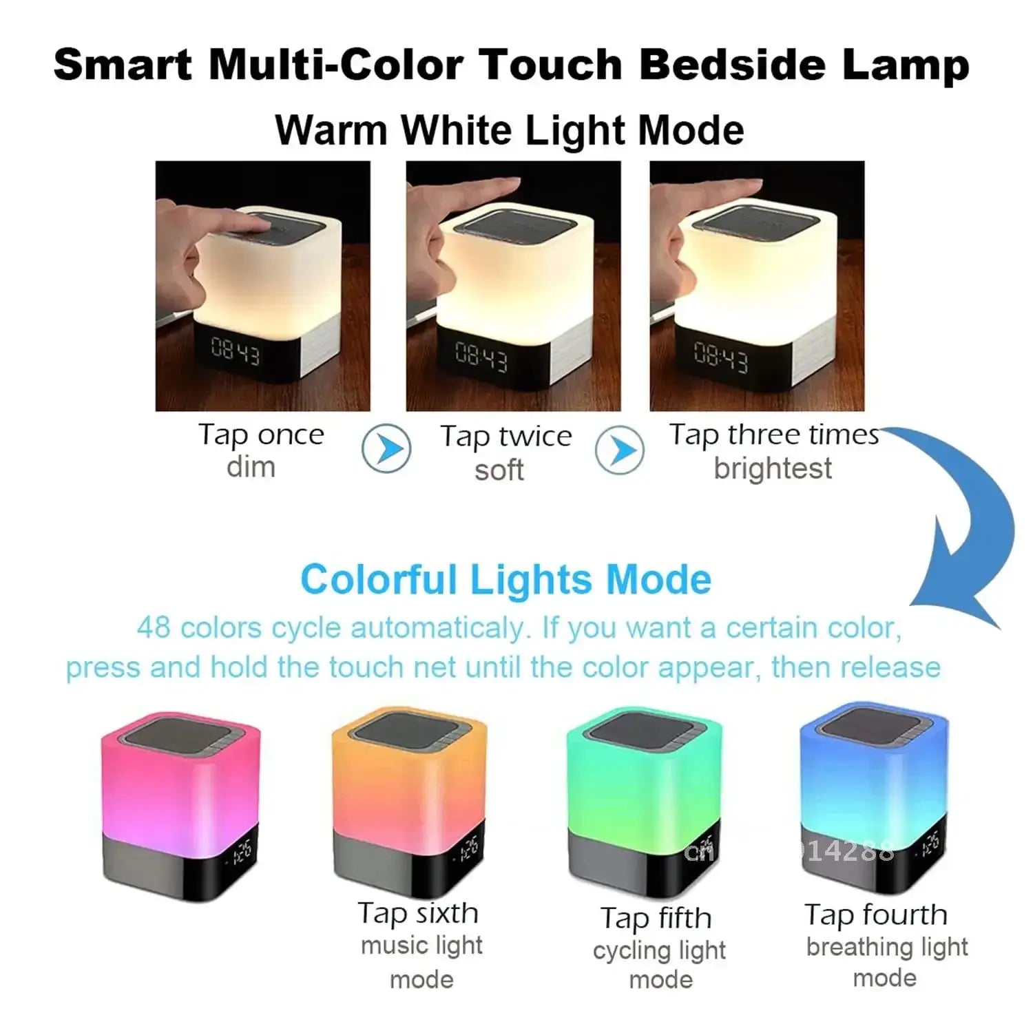 Color Changing Bluetooth Speaker Night Lamp Digital Alarm Clock Player Bedside Sensor Lights Girls MP3 for Gift Touch Boys