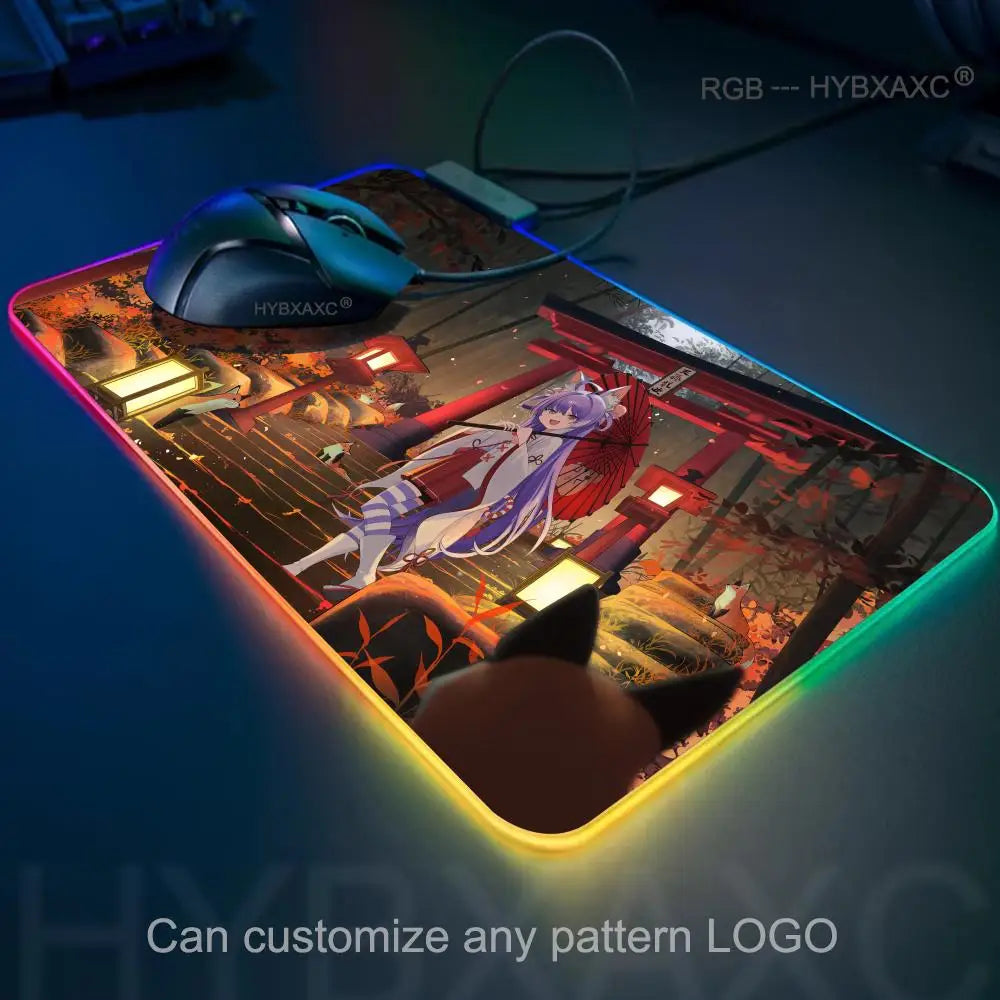 Cute Anime Girl Kawaii Mouse Pad RGB Gaming Mouse Pad Desk Mat HD Gamer Large LED Light XXL MousePads PC Computer Carpet
