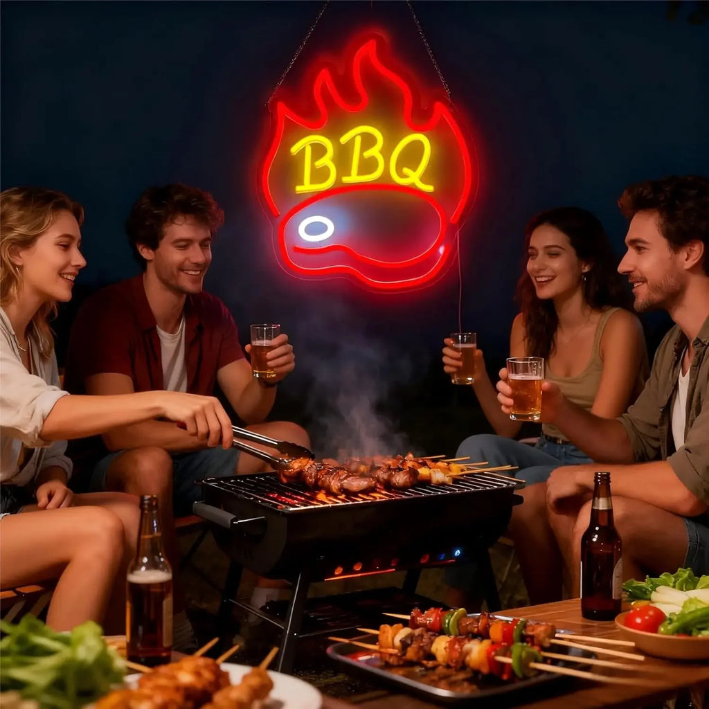 LED Barbecue Neon Signs BBQ Neon Light for Wall Decor USB Dimmable for Home Party Restaurant Grill Bar Grilled Meat Decor Gifts