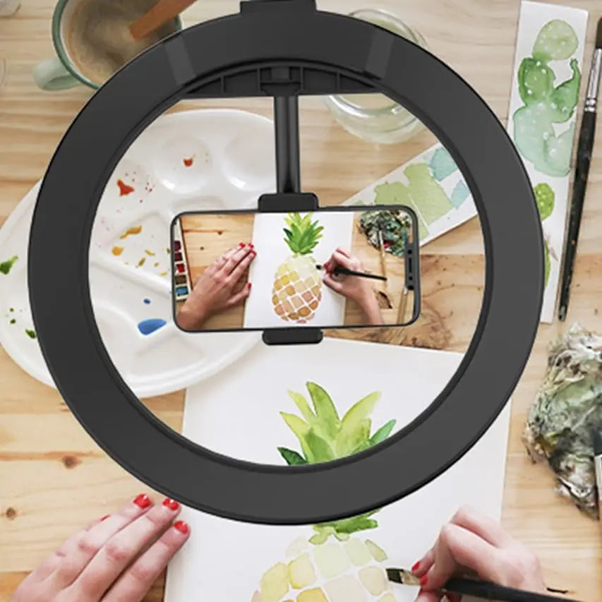 RGB Desk Ring Light with Stand and Phone Holder - 10.5'' Desktop Light Ring for Video Recording, Podcast, Selfie, Zoom Lighting