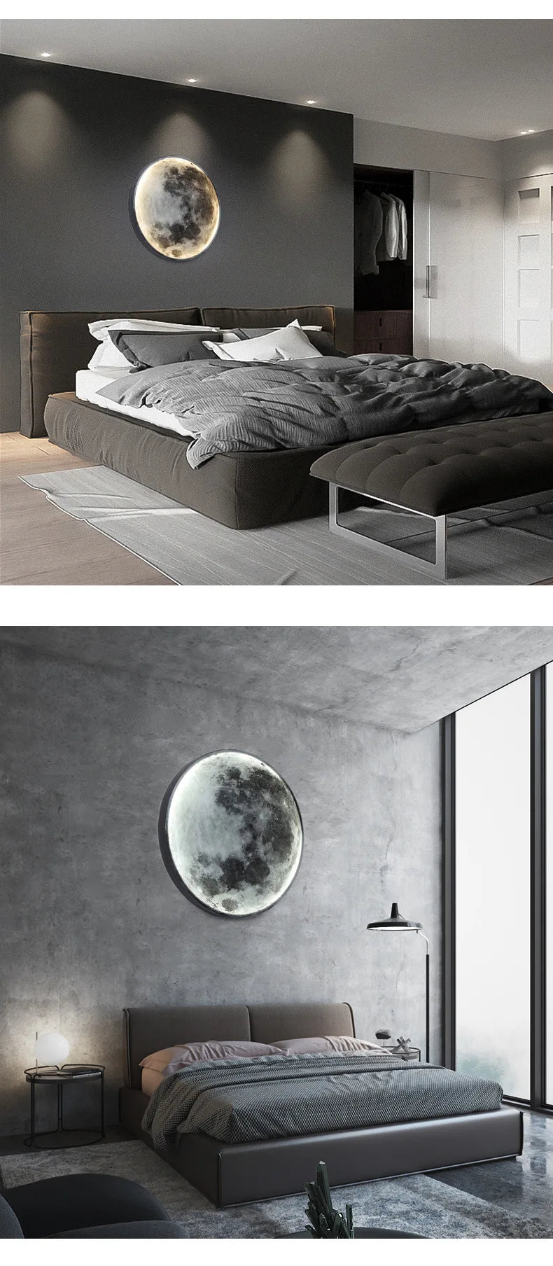 3D LED Moon Lamps 50/60/80cm Living Room Round Moon Wall Lamp Romantic Bedroom Wall Light Remote Control Dimmable Led Wall Lamp