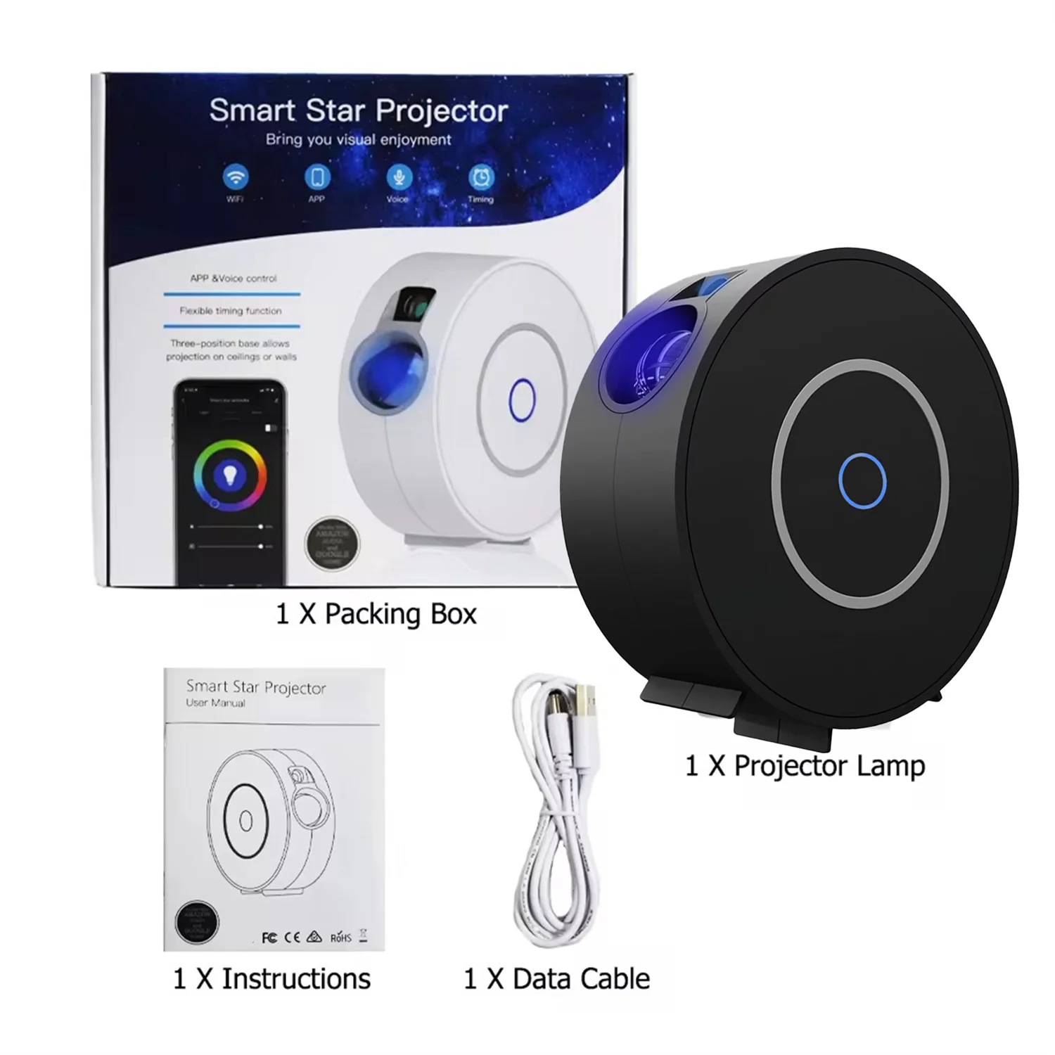 Smart Galaxy Star Projector Night Light 3D Galaxy Projector LED Lights Gift APP Adjustment For Gaming Room Bedroom Decor