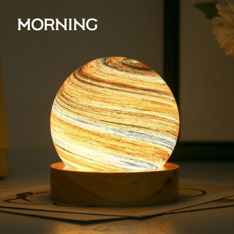 3D Moon Glass Lamp USB Powered Planet Mini Night Light With Wooden Stand For Kids Girls Boys Friends Birthday Christmas Gifts