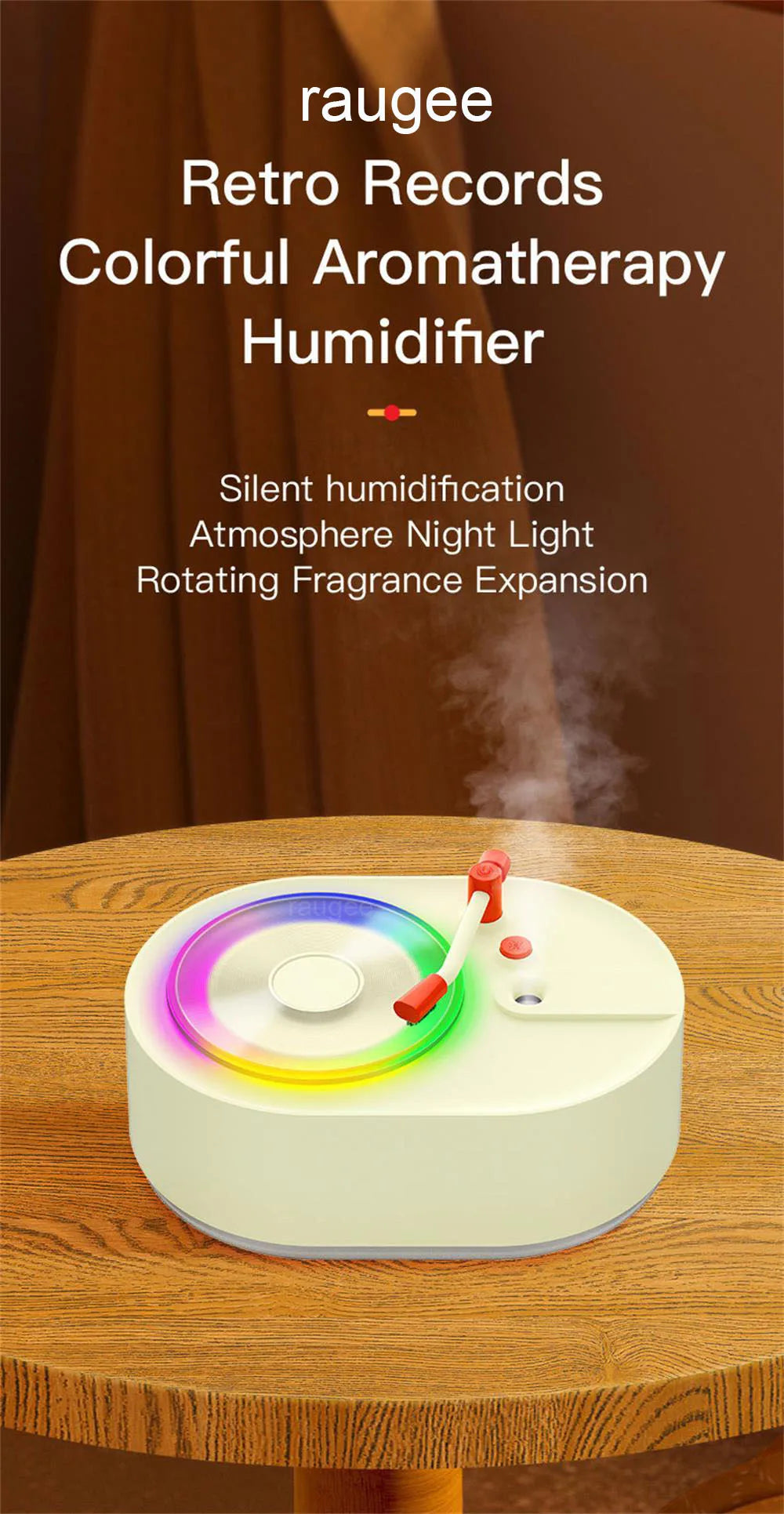 Aroma Diffuser Air Humidifier 300ML Essential Oils Diffuser for Home Bedroom Electric Mute Cool Mist Maker with Colorful Light