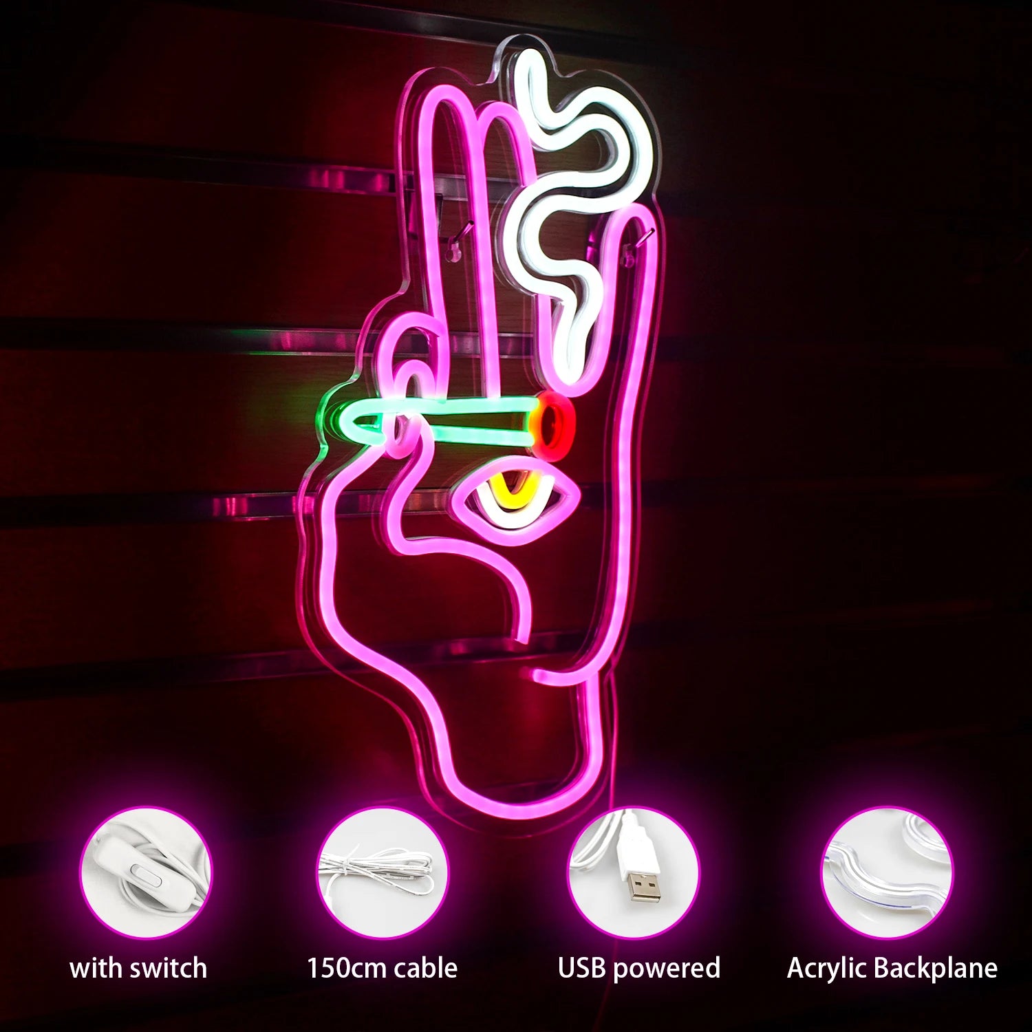 Led Neon Sign Smoking Hand Eye Personalized Neon Signs For Bar Game Room Restaurant Wall Decoration Neon Light USB Acrylic