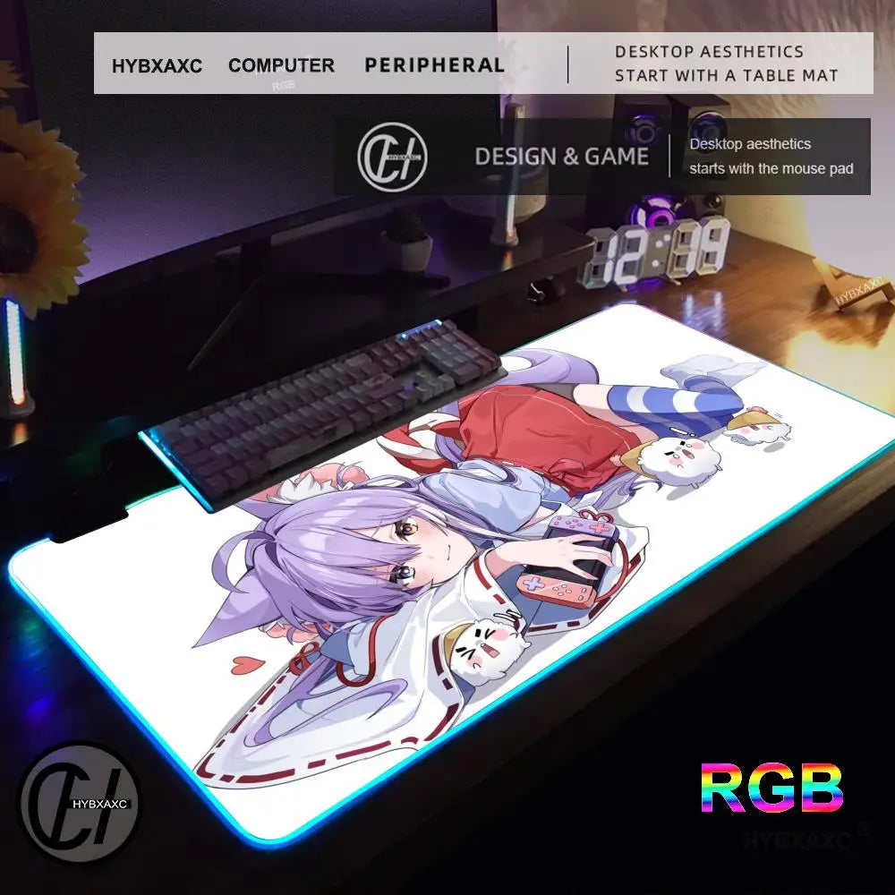 Cute Anime Girl Kawaii Mouse Pad RGB Gaming Mouse Pad Desk Mat HD Gamer Large LED Light XXL MousePads PC Computer Carpet