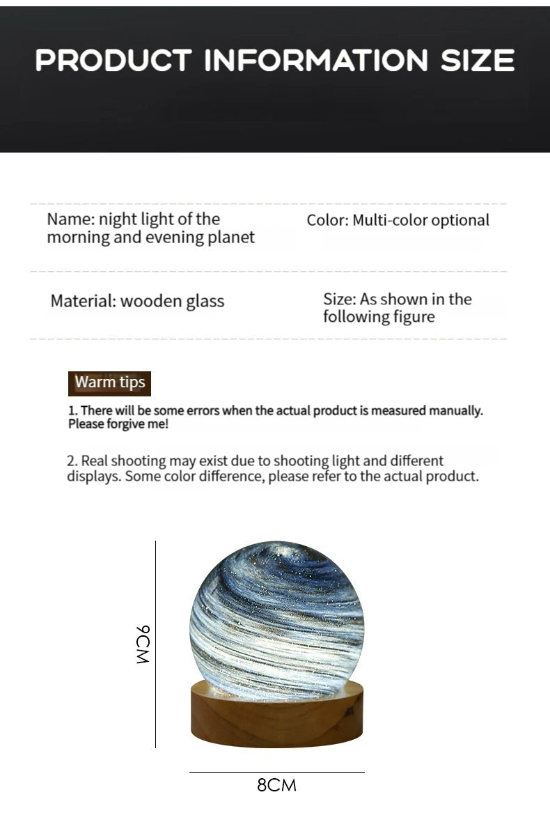3D Moon Glass Lamp USB Powered Planet Mini Night Light With Wooden Stand For Kids Girls Boys Friends Birthday Christmas Gifts