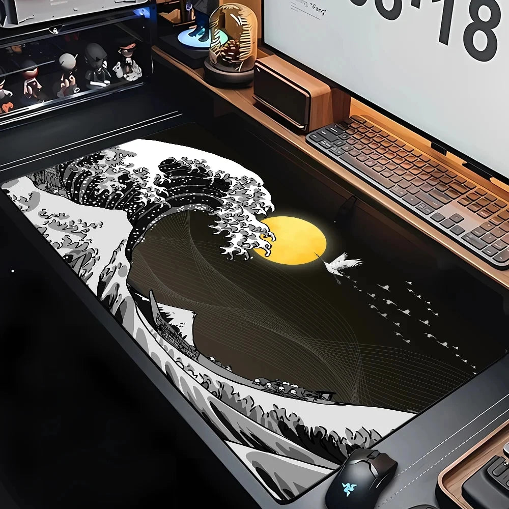Desk Mat Gaming Mouse Pad Large Deskmat Gamer Deskpad Art Great Waves Rubber Mousepad Speed Compute Office Playmat Kawaii Mats