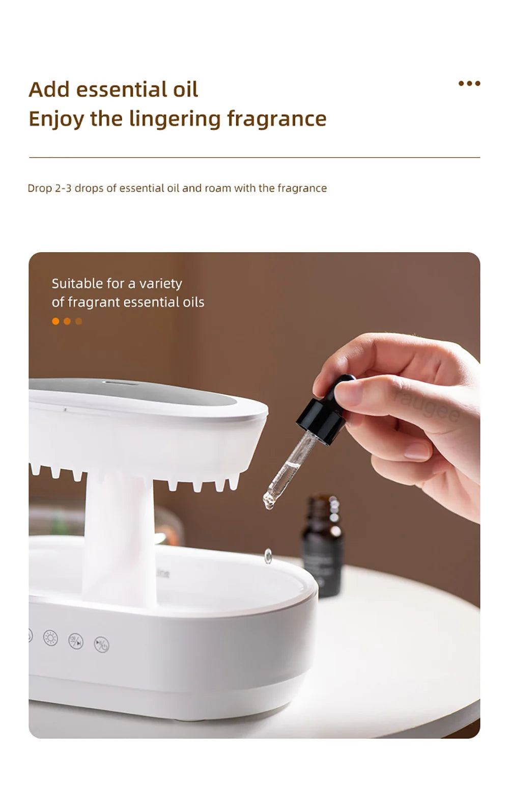 Aroma Humidifier Raindrop Air Humidifier Essential Oil Diffuser Home Aromatherapy Fragrance Diffuser with Colorful Night Light