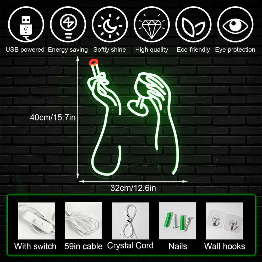 Led Neon Sign Smoking Hand Eye Personalized Neon Signs For Bar Game Room Restaurant Wall Decoration Neon Light USB Acrylic