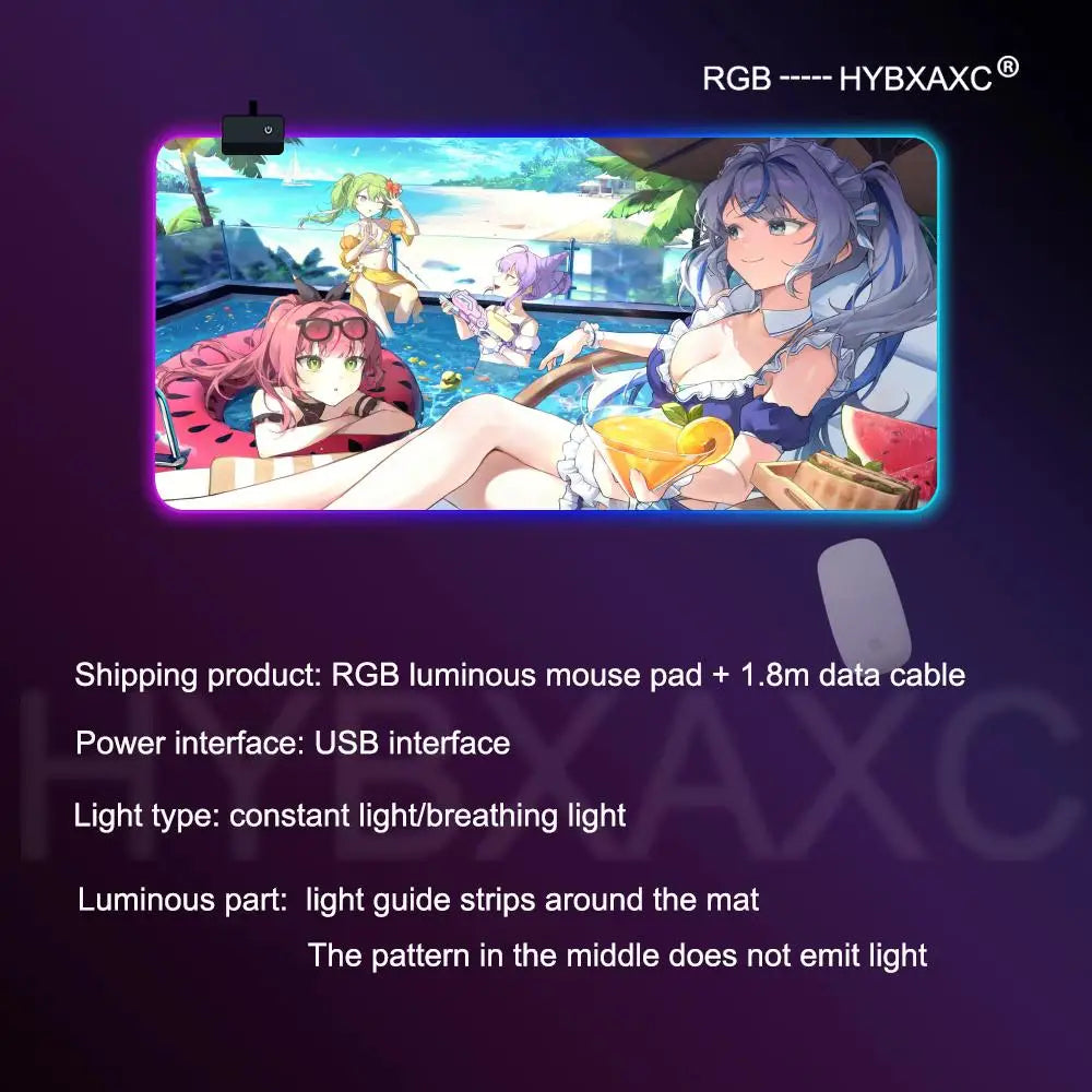 Cute Anime Girl Kawaii Mouse Pad RGB Gaming Mouse Pad Desk Mat HD Gamer Large LED Light XXL MousePads PC Computer Carpet