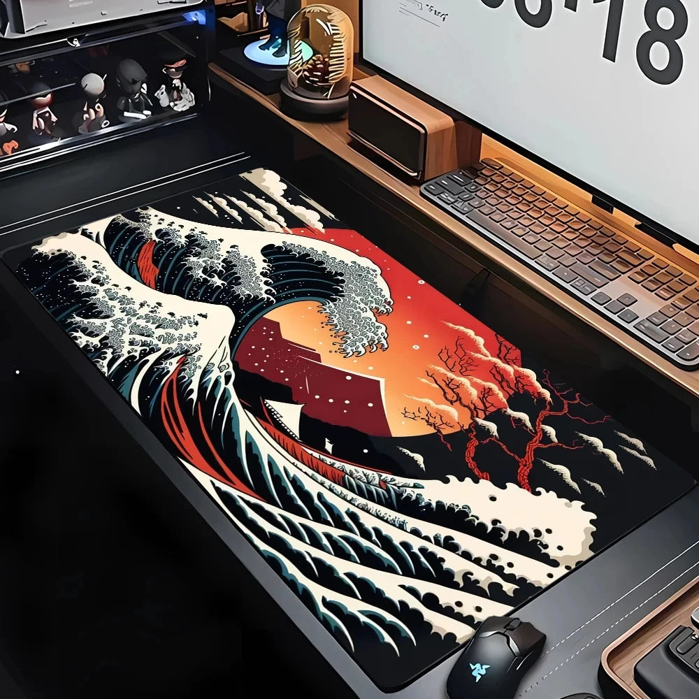 Desk Mat Gaming Mouse Pad Large Deskmat Gamer Deskpad Art Great Waves Rubber Mousepad Speed Compute Office Playmat Kawaii Mats