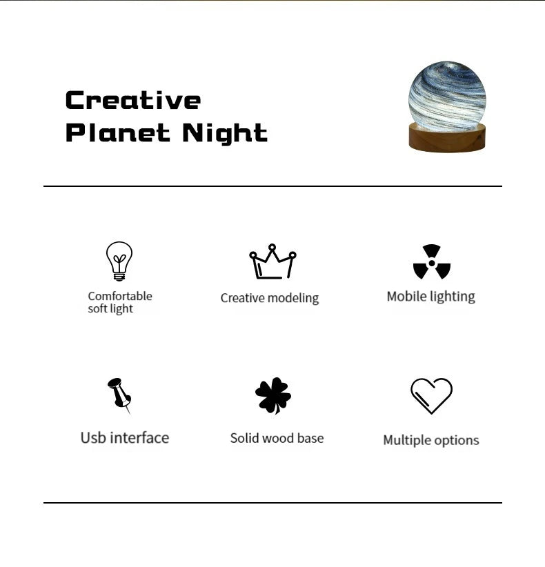 3D Moon Glass Lamp USB Powered Planet Mini Night Light With Wooden Stand For Kids Girls Boys Friends Birthday Christmas Gifts