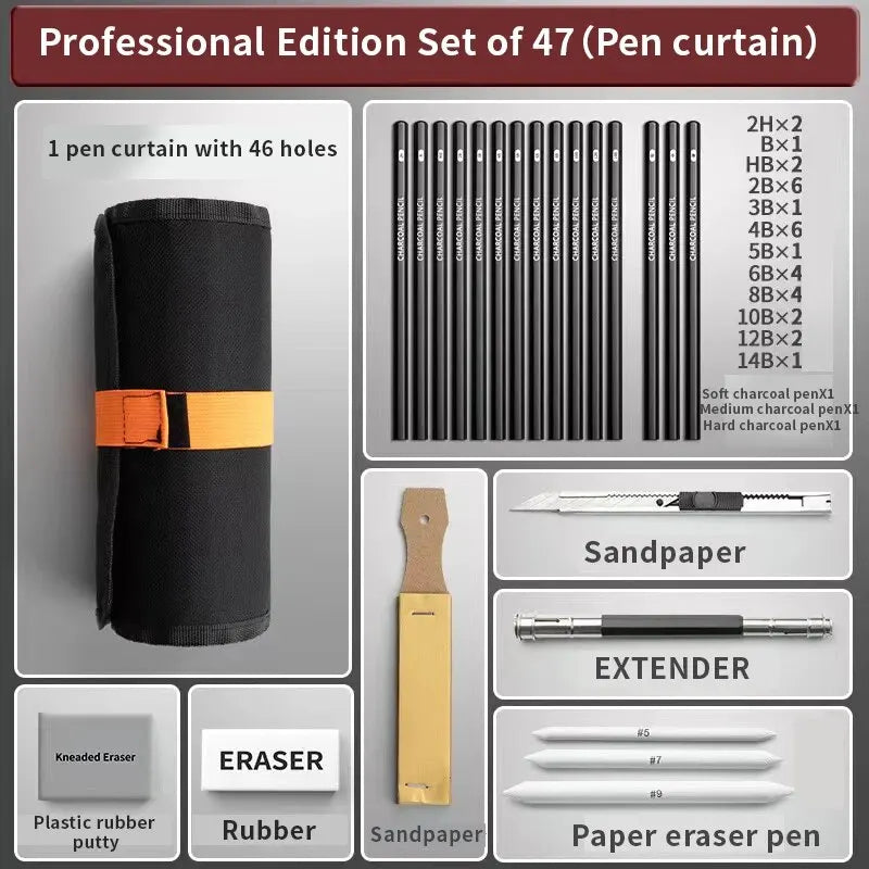 Sketching Pen Set Drawing Pen Sketching Pencil Student Drawing Art Drawing Brush HB Pen Curtain Set Box