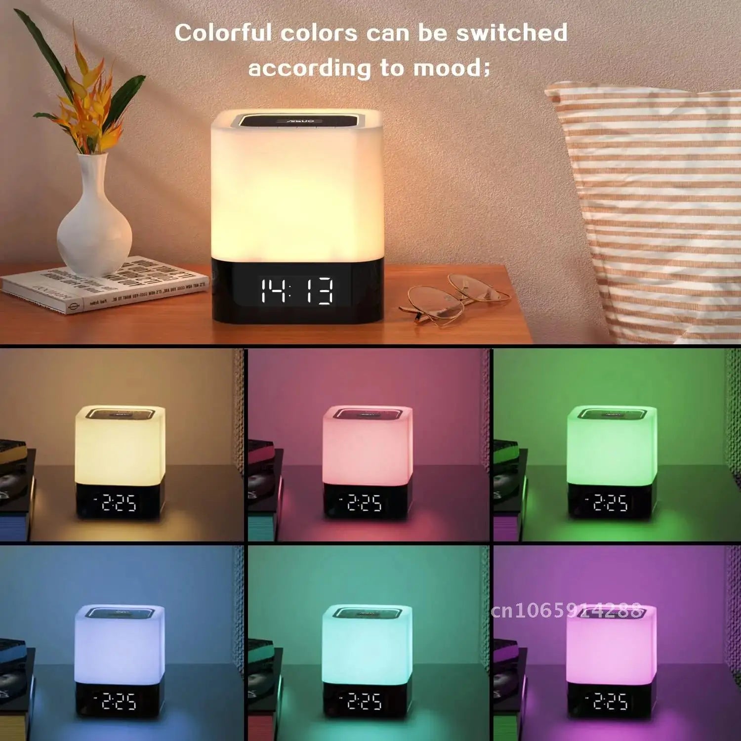 Color Changing Bluetooth Speaker Night Lamp Digital Alarm Clock Player Bedside Sensor Lights Girls MP3 for Gift Touch Boys