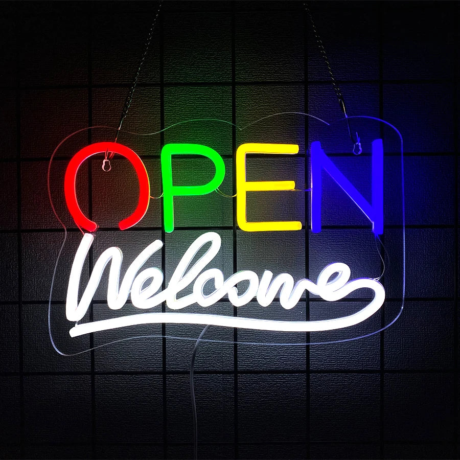 LED Neon Open Sign for Business, Led Neon Lights for Party Bar Salon Stores Hotel Wall Decor Come in we're Open,USB Powered