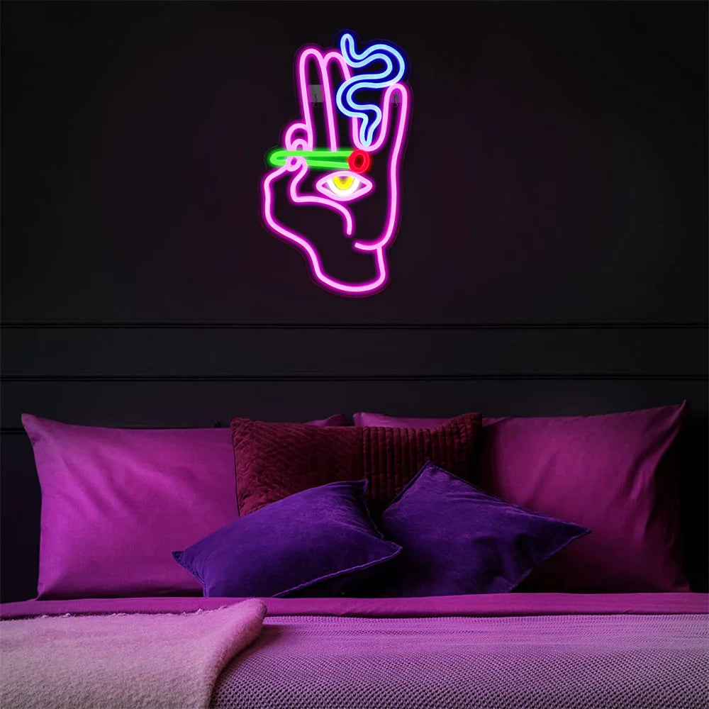 Led Neon Sign Smoking Hand Eye Personalized Neon Signs For Bar Game Room Restaurant Wall Decoration Neon Light USB Acrylic