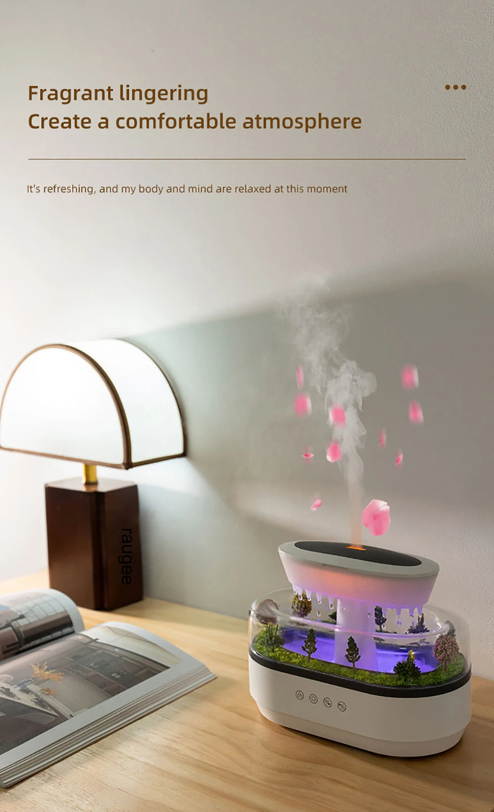Aroma Humidifier Raindrop Air Humidifier Essential Oil Diffuser Home Aromatherapy Fragrance Diffuser with Colorful Night Light