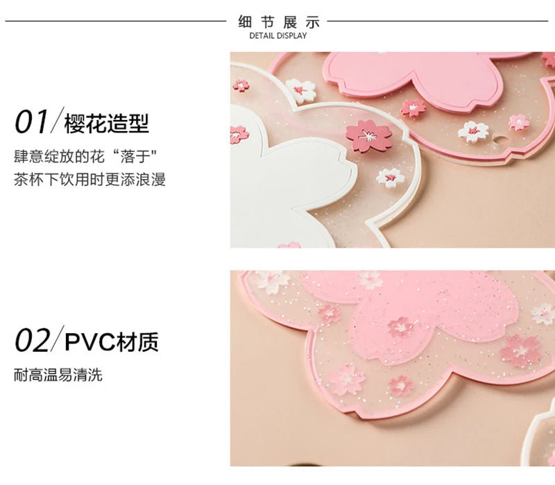 Cute Sakura Desk Mat Kawaii Coffee Cup Coaster Heat Insulation Mat for Tea Milk Mug Office Home Decors Cute Desk Accessories