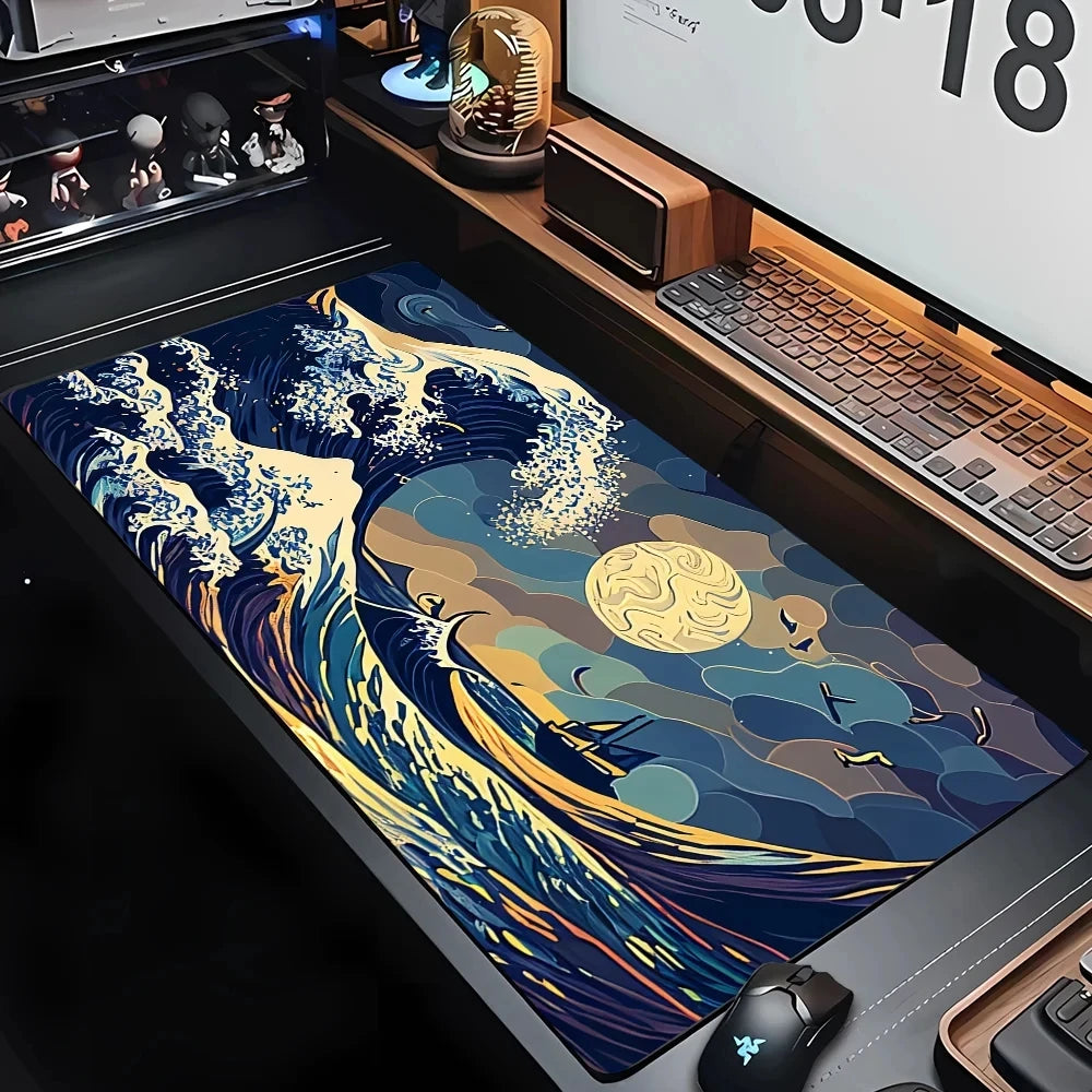 Desk Mat Gaming Mouse Pad Large Deskmat Gamer Deskpad Art Great Waves Rubber Mousepad Speed Compute Office Playmat Kawaii Mats