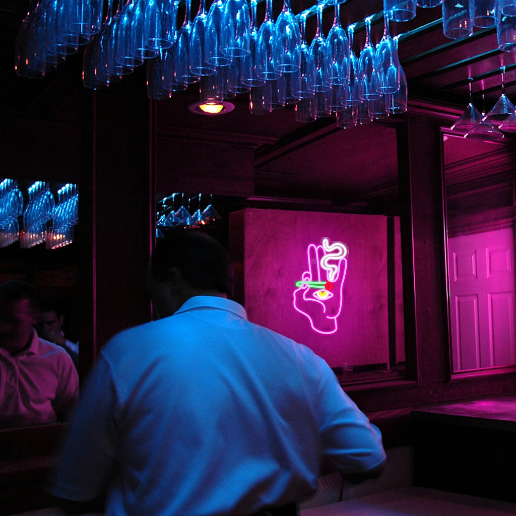 Led Neon Sign Smoking Hand Eye Personalized Neon Signs For Bar Game Room Restaurant Wall Decoration Neon Light USB Acrylic