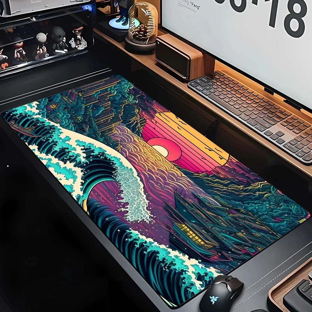 Desk Mat Gaming Mouse Pad Large Deskmat Gamer Deskpad Art Great Waves Rubber Mousepad Speed Compute Office Playmat Kawaii Mats