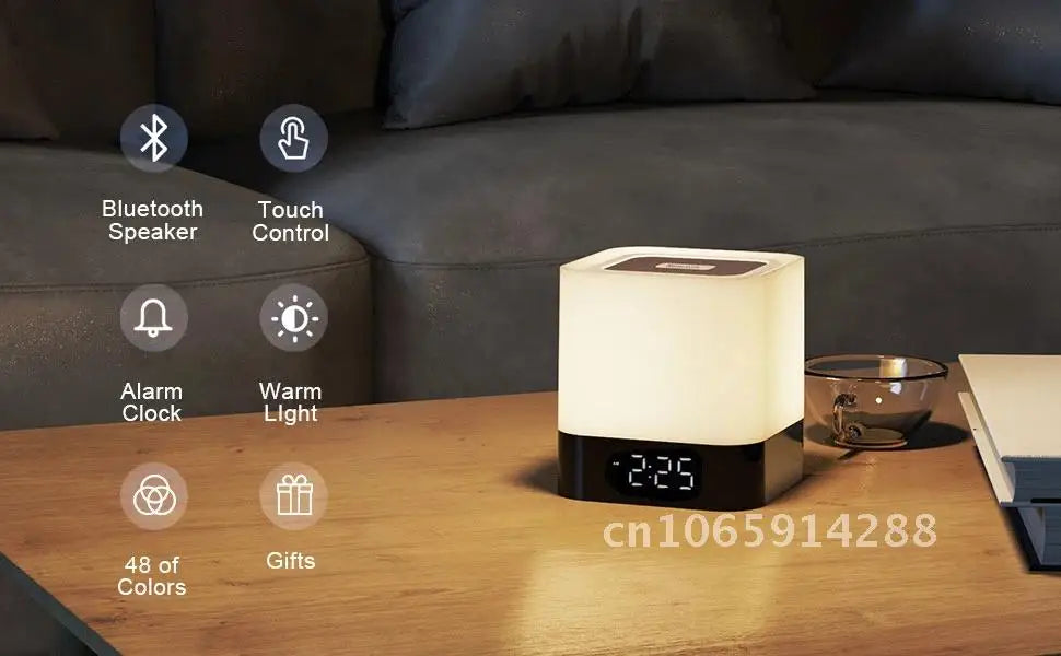Color Changing Bluetooth Speaker Night Lamp Digital Alarm Clock Player Bedside Sensor Lights Girls MP3 for Gift Touch Boys